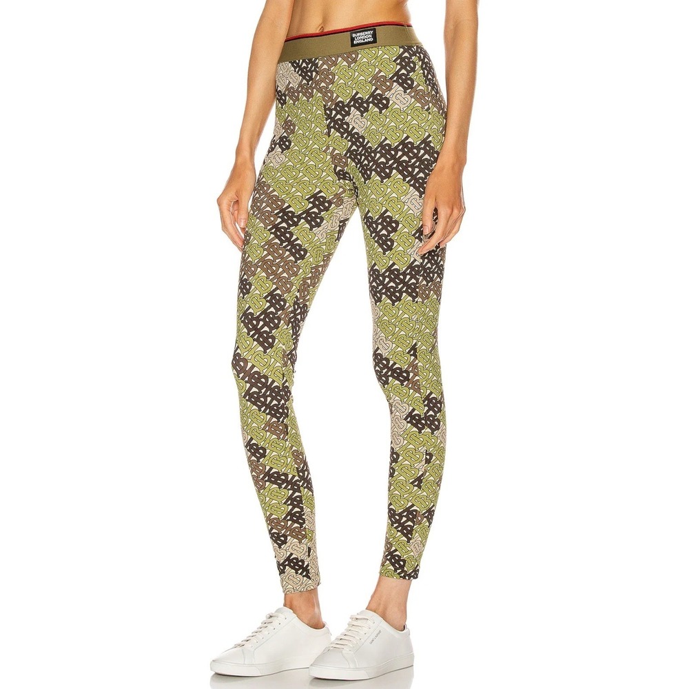 Burberry Leggings Women's S Khaki Green Camo TB Monogram Print Turama NEW